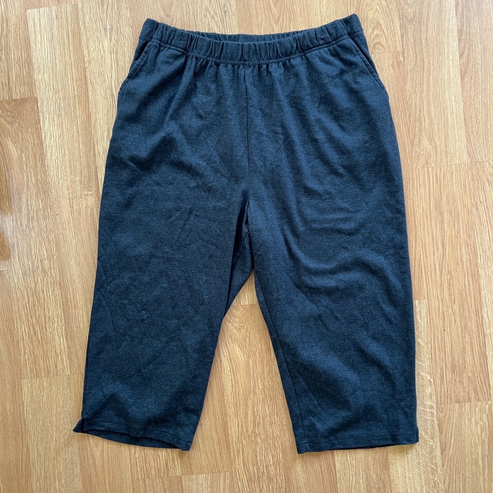 Woman Within Gray Heather Knit Capri Pull On Pants Sz 1X 22/24 Cropped Wide Leg